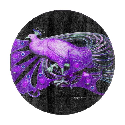 ELEGANT PEACOCK IN PAARSE ZWART SNIJPLANK (Voorkant)