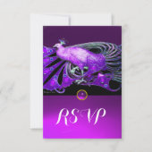 ELEGANT PEACOCK IN PAARSE, ZWARTE WEDDING RSVP (Voorkant)