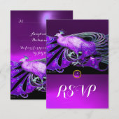 ELEGANT PEACOCK IN PAARSE, ZWARTE WEDDING RSVP (Voorkant / Achterkant)