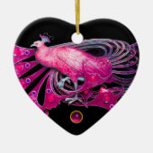 ELEGANT PEACOCK IN PINK FUCHSIA AMETHYST HEART KERAMISCH ORNAMENT (Voorkant)