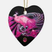 ELEGANT PEACOCK IN PINK FUCHSIA AMETHYST HEART KERAMISCH ORNAMENT (Links)