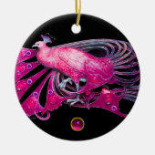 ELEGANT PEACOCK IN PINK, FUCHSIA AMETHYST KERAMISCH ORNAMENT (Voorkant)