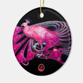 ELEGANT PEACOCK IN PINK, FUCHSIA AMETHYST KERAMISCH ORNAMENT (Links)