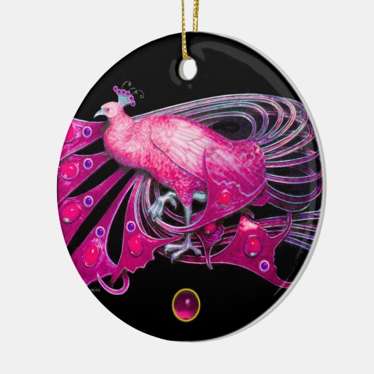 ELEGANT PEACOCK IN PINK, FUCHSIA AMETHYST KERAMISCH ORNAMENT (Links)