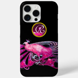 ELEGANT PEACOCK IN PINK FUCHSIA, AMETHYST MONOGRAM iPhone 15 PRO MAX HOESJE