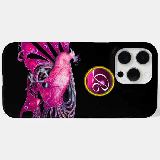 ELEGANT PEACOCK IN PINK FUCHSIA, AMETHYST MONOGRAM Case-Mate iPhone CASE (Achterkant (horizontaal))