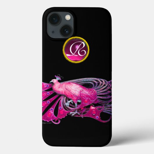 ELEGANT PEACOCK IN PINK FUCHSIA, AMETHYST MONOGRAM Case-Mate iPhone CASE (Achterkant)