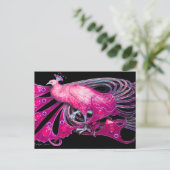 ELEGANT PEACOCK IN PINK FUCHSIA BLACK BRIEFKAART (Staand voorkant)