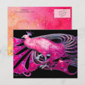 ELEGANT PEACOCK IN PINK FUCHSIA BLACK BRIEFKAART (Voorkant / Achterkant)