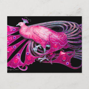 ELEGANT PEACOCK IN PINK FUCHSIA BLACK BRIEFKAART