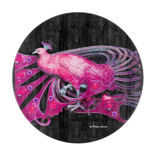 ELEGANT PEACOCK IN PINK FUCHSIA BLACK CAKE SNIJPLANK (Voorkant)