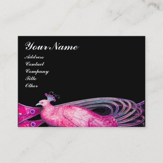 ELEGANT PEACOCK IN PINK FUCHSIA, BLACK VISITEKAARTJE (Voorkant)