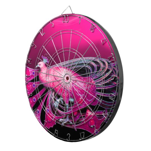 ELEGANT PEACOCK IN PINK FUCHSIA DARTBORD (Voorkant Rechts)