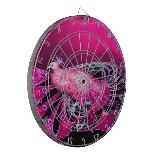 ELEGANT PEACOCK IN PINK FUCHSIA DARTBORD (Voorkant Links)