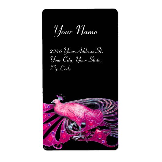 ELEGANT PEACOCK IN PINK, FUCHSIA EN BLACK ETIKET (Voorkant)