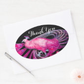 ELEGANT PEACOCK IN PINK, FUCHSIA, ZWART Dank u Ovale Sticker (Envelop)