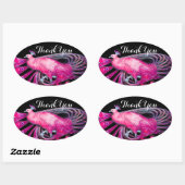 ELEGANT PEACOCK IN PINK, FUCHSIA, ZWART Dank u Ovale Sticker (Vel)