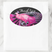 ELEGANT PEACOCK IN PINK, FUCHSIA, ZWART Dank u Ovale Sticker (Tas)