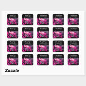 ELEGANT PEACOCK IN PINK, FUCHSIA, ZWART Dank u Vierkante Sticker (Vel)