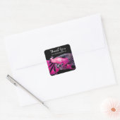 ELEGANT PEACOCK IN PINK, FUCHSIA, ZWART Dank u Vierkante Sticker (Envelop)