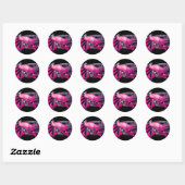 ELEGANT PEACOCK IN PINK, FUCHSIA, ZWART RONDE STICKER (Vel)