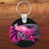 ELEGANT PEACOCK IN PINK, FUCHSIA, ZWART SLEUTELHANGER (Achterkant)