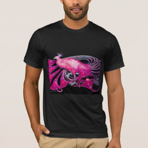 ELEGANT PEACOCK IN PINK, FUCHSIA, ZWART T-SHIRT