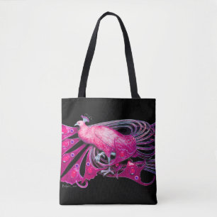 ELEGANT PEACOCK IN PINK, FUCHSIA, ZWART TOTE BAG