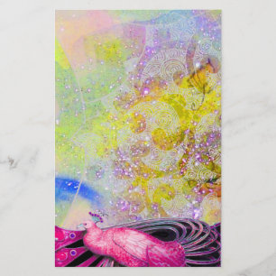 ELEGANT PEACOCK IN PINK, GEEL PAARS BRIEFPAPIER