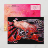 ELEGANT PEACOCK IN RED BLACK BRIEFKAART (Voorkant / Achterkant)