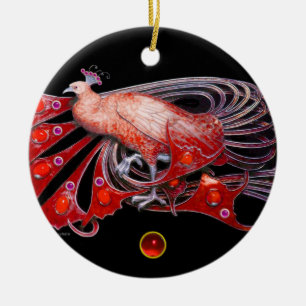 ELEGANT PEACOCK IN RED RUBY KERAMISCH ORNAMENT