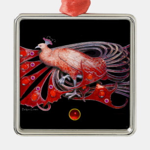 ELEGANT PEACOCK IN RED RUBY METALEN ORNAMENT