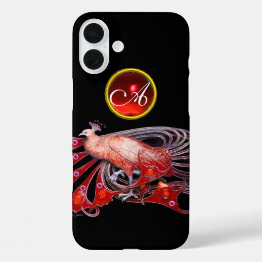 ELEGANT PEACOCK IN RED, RUBY MONOGRAM Case-Mate iPhone CASE (Achterkant)