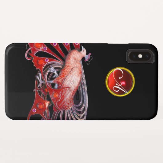 ELEGANT PEACOCK IN RED, RUBY MONOGRAM Case-Mate iPhone CASE (Achterkant (horizontaal))