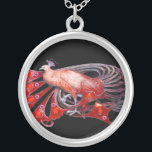 ELEGANT PEACOCK IN RODE EN ZWART ZILVER VERGULDEN KETTING<br><div class="desc">Kleurrijk en stijlvol design met heldere 3D-edelstenen Digitaal grafisch ontwerp door Bulgan Lumini. Deel van het nieuwe collectie ARCADIA .</div>