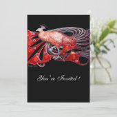 ELEGANT PEACOCK IN RODE EN ZWARTE WEDDING PARTIJ KAART (Staand voorkant)
