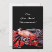 ELEGANT PEACOCK IN RODE EN ZWARTE WEDDING PARTIJ KAART (Achterkant)