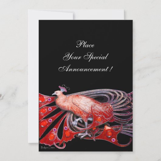 ELEGANT PEACOCK IN RODE EN ZWARTE WEDDING PARTIJ KAART (Achterkant)