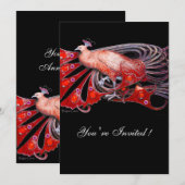 ELEGANT PEACOCK IN RODE EN ZWARTE WEDDING PARTIJ KAART (Voorkant / Achterkant)