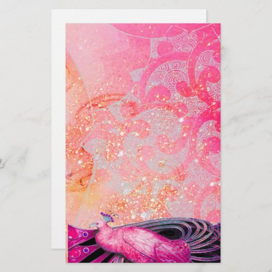 ELEGANT PEACOCK IN SPARKLINKFUCHSIA BRIEFPAPIER (Voorkant / Achterkant)