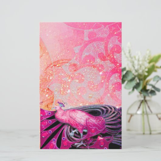 ELEGANT PEACOCK IN SPARKLINKFUCHSIA BRIEFPAPIER (Staand voorkant)