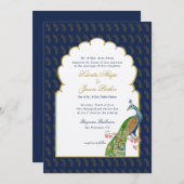 Elegant Peacock Indian bruiloft Navy blue Kaart (Voorkant / Achterkant)