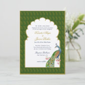 Elegant Peacock Indische bruiloft Donkergroen Kaart (Staand voorkant)