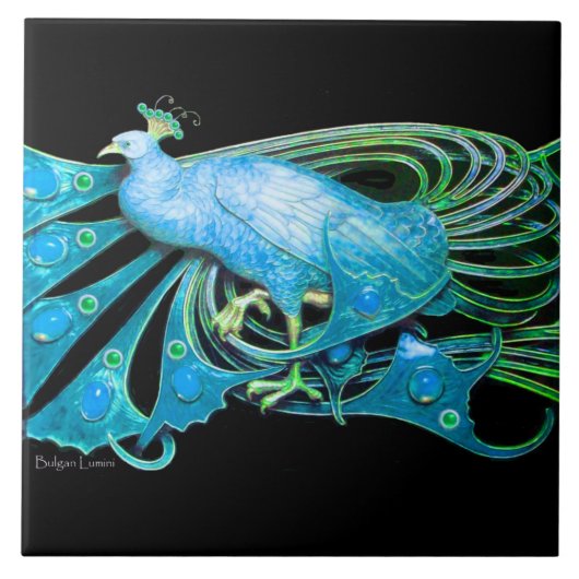 ELEGANT PEACOCK JEWEL IN AQUA BLUE BLAUWGROEN TEGELTJE (Voorkant)