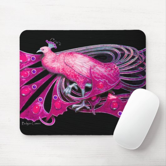 ELEGANT PEACOCK JEWEL IN PINK FUCHSIA BLACK MUISMAT (Met muis)