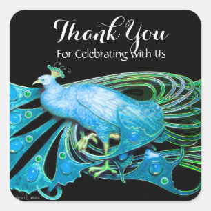 ELEGANT PEACOCK JUWEEL IN BLAUWGROEN BLAUW, ZWART VIERKANTE STICKER