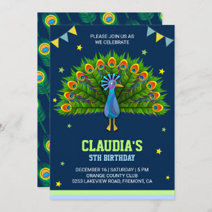 Elegant Peacock kinderen Birthday Party Invitation Kaart
