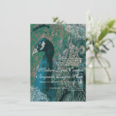Elegant  Peacock Lace Wedding Invitations Kaart (Staand voorkant)