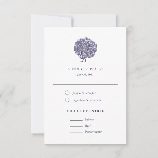 Elegant  Peacock Meal Choice Wedding RSVP (Voorkant)
