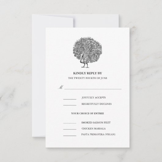Elegant Peacock Meal Choice Wedding RSVP (Voorkant)